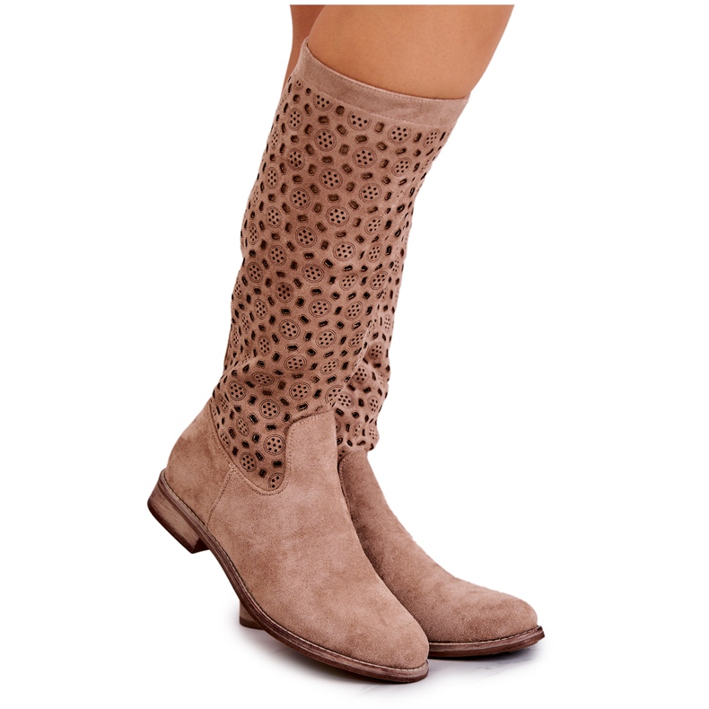 S.Barski Darnell Beige Wildlederstiefel mit durchbrochenem Muster