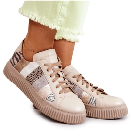 Sportschuhe aus Leder auf der Plattform Maciejka 05482-04 Beige