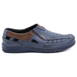 Olivier 893MP Mokassin Herrenschuhe aus marineblauem Leder braun navy blau