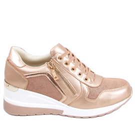 Champagnerfarbene Turnschuhe mit Keilabsatz Bene Champagne rosa golden