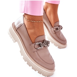 Damen Brogues Loafer Leder Dunkelbeige Laura Messi 2383