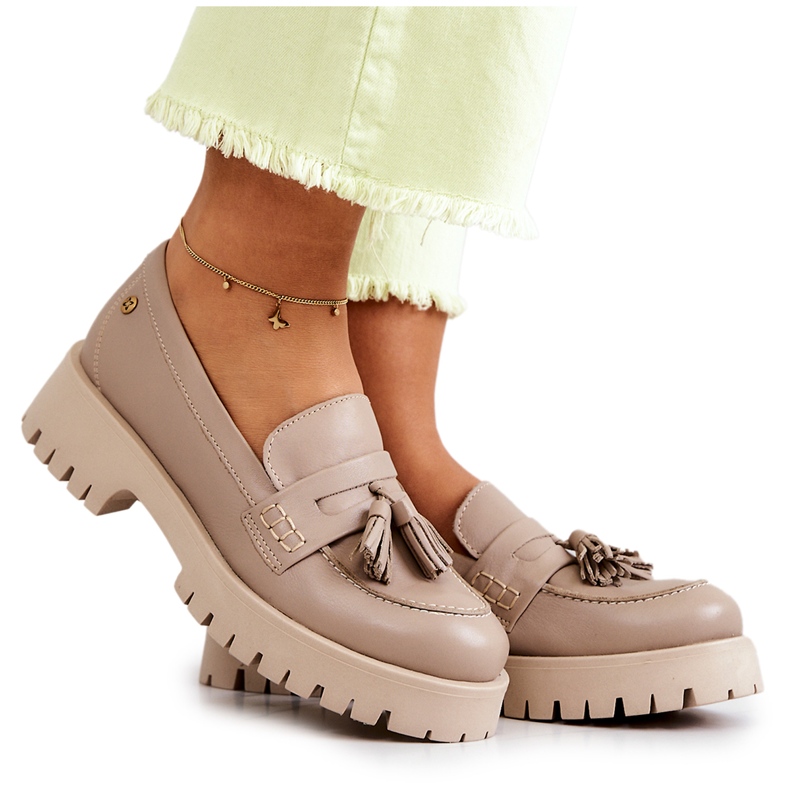 Damen Lederschuhe Fransen Maciejka 05497-04 Beige