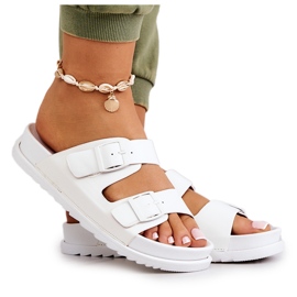 S.Barski Weiße Corina-Gummihausschuhe mit Schnalle