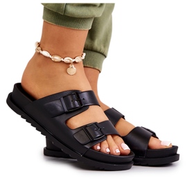 S.Barski Schwarze Corina-Gummihausschuhe mit Schnalle