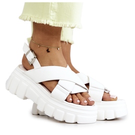 PE1 Ledersandalen auf der Plattform Weiß Betti