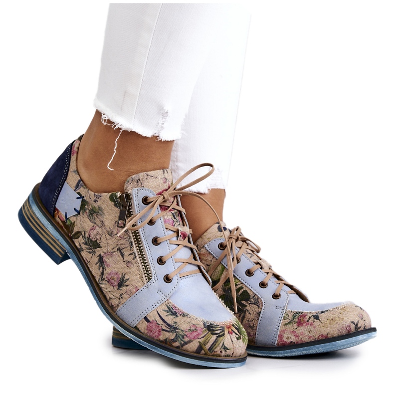 Damen Lederschuhe mit Blumen Maciejka 5096A-34 Blau mehrfarbig