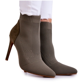 S.Barski Damenstiefel mit einer Socke auf einem hohen Absatz Khaki Letzte Nacht braun grün