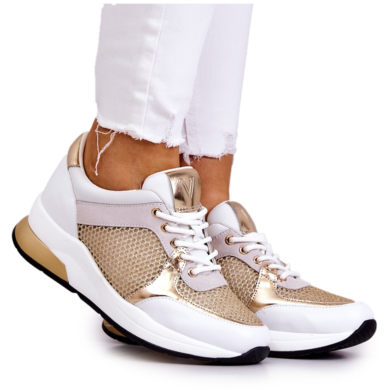 Vinceza Modische Sportschuhe Damen Sneakers Weiß und Gold Danielle