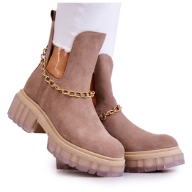 Modische Wildlederstiefeletten mit einem Schnitt in Beige Vergiss mich