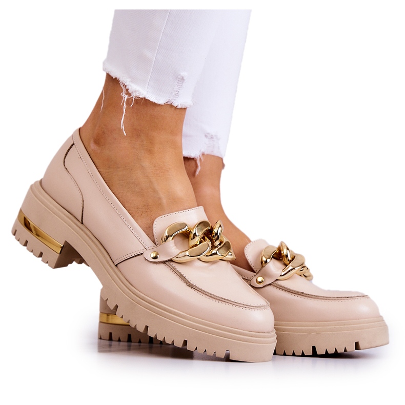 PA2 Damen-Loafer Leder-Loafer Beige Mollie