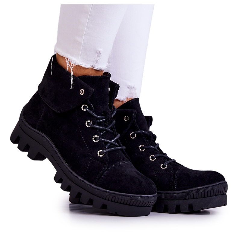 S.Barski Wildlederstiefel Gebunden Schwarz Dalles