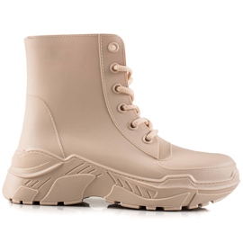 TRENDI Beige geschnürte Gummistiefel