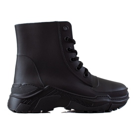 TRENDI Schwarze geschnürte Gummistiefel