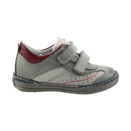 Graue Brogues Kinderschuhe mit Klettverschluss Ren But 3047 rot mehrfarbig