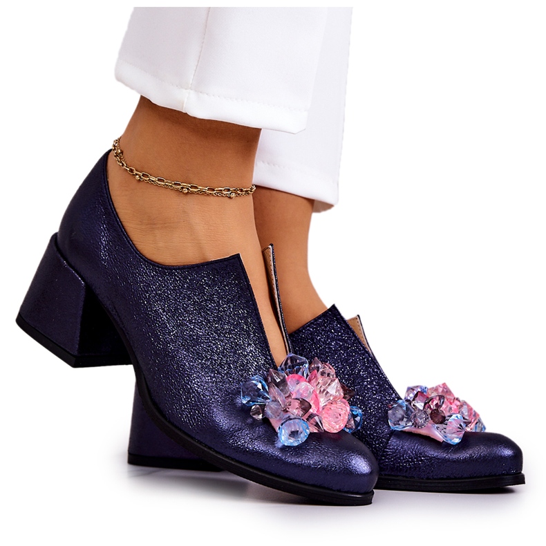 PA2 Leder-Metallic-Schuhe mit marineblauem Ornament Delaver navy blau