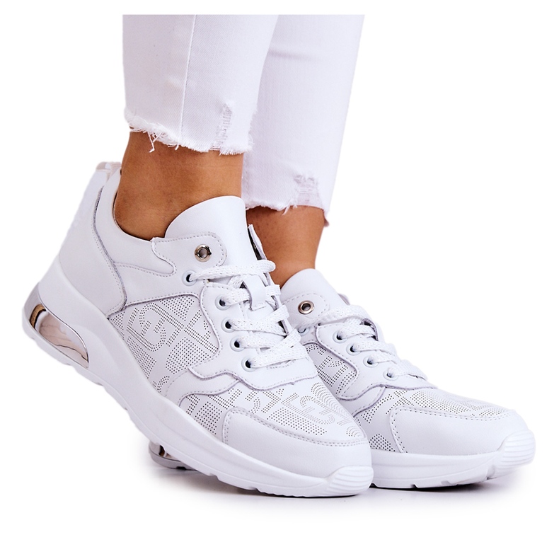 S.Barski Damen-Sneakers mit Keilabsatz aus Leder Weiß Phiness