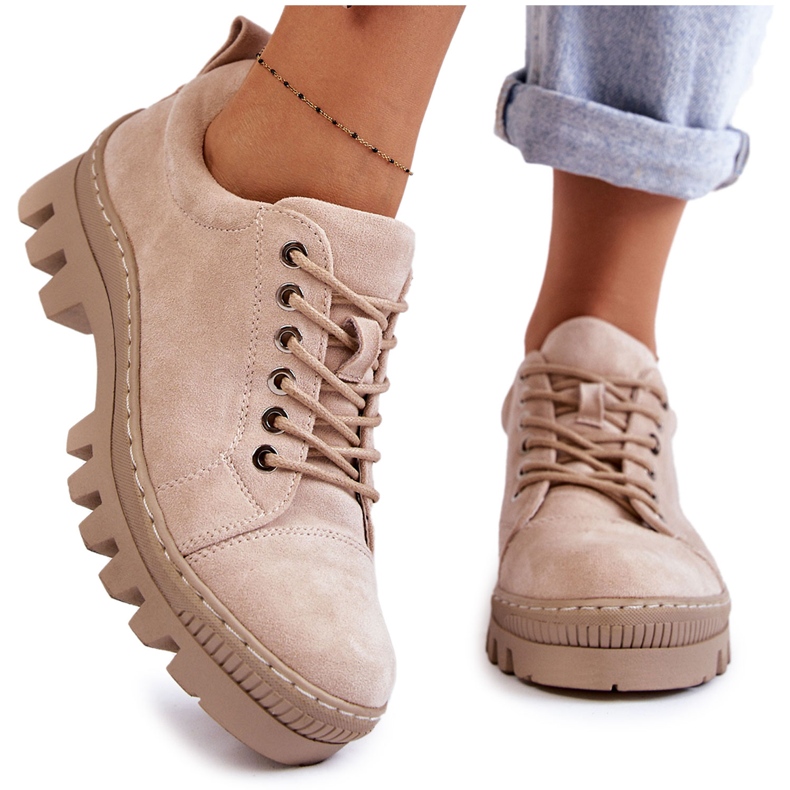 S.Barski Damen Wildlederschuhe Gebunden Beige Mayson