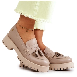 Damen Lederschuhe Fransen Maciejka 05497-04 Beige