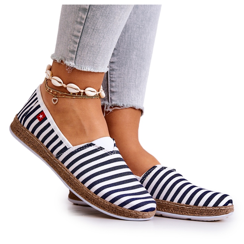 Damen Espadrilles Big Star Schlupfgürtel FF276027 Marineblau weiß