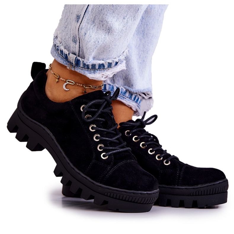 S.Barski Damen Wildlederschuhe gebunden schwarz Mayson