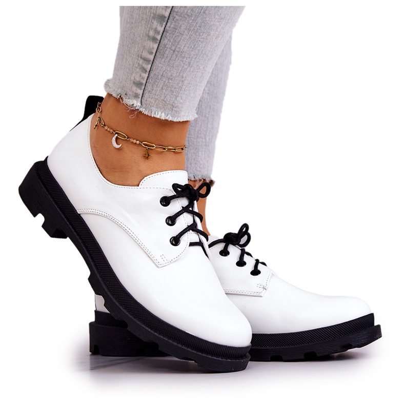 S.Barski Klassische Damen Brogues Oxford Weiß Colton