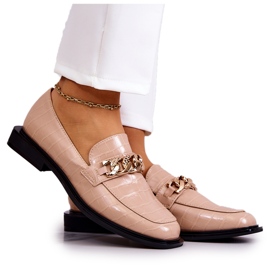 Vinceza Leder-Loafer Loafer mit beiger Killen-Kette golden