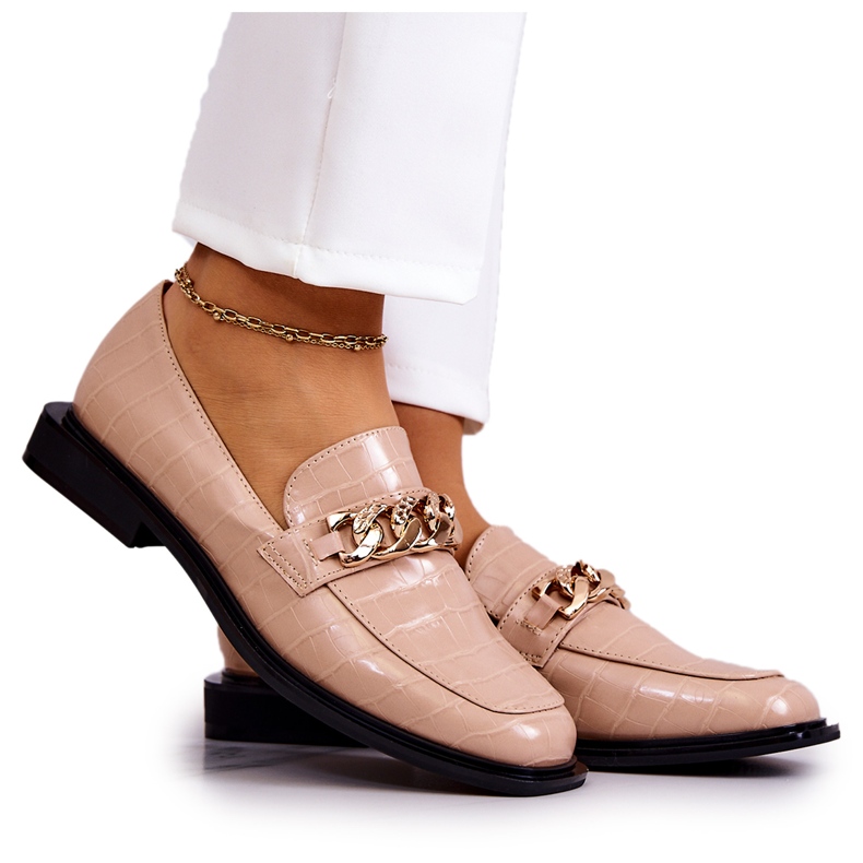 Vinceza Leder-Loafer Loafer mit beiger Killen-Kette golden