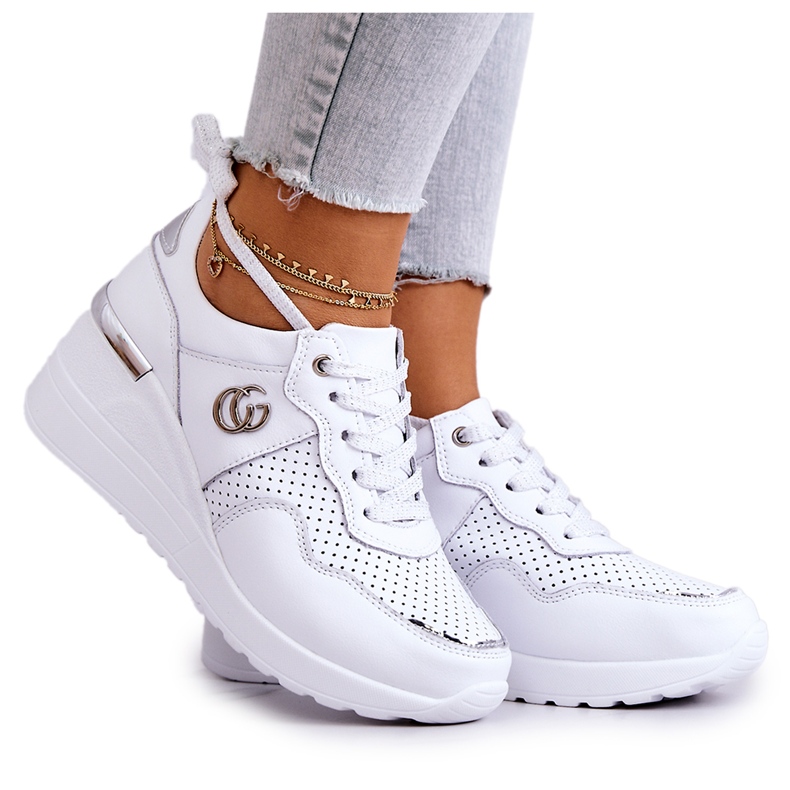 S.Barski Damen Sport Lederschuhe Turnschuhe Weiß Loissa