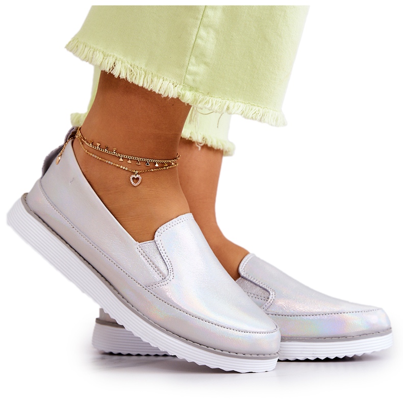 Damen-Sneaker aus Leder Slip-On S.Barski Holographic Silver silber-