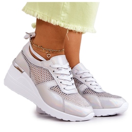 S.Barski Keil Turnschuhe aus Leder mit Mesh Silber