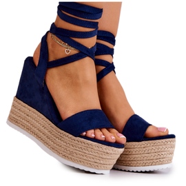 FW1 Leichte, gebundene Sandaletten auf Keilabsatz, marineblaue Marriett