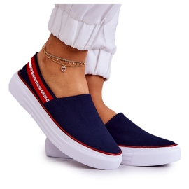 Damen Sneakers Slip On Big Star JJ276009 Marineblau-Rot