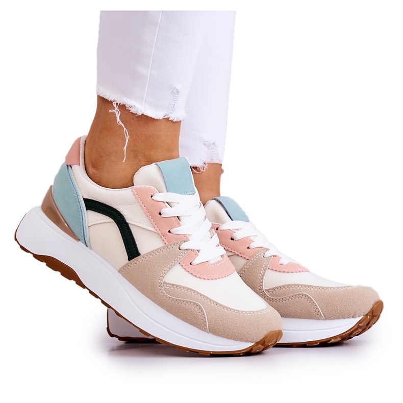 FG2 Beige und grüne Coryse gebundene Sportschuhe braun