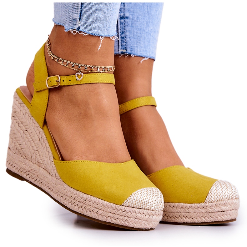 FW1 Damen-Espadrilles auf geflochtenem Plateau Gelb Canillo