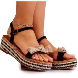 FW1 Wildleder-Espadrilles-Sandalen mit Torrance Black Bow schwarz
