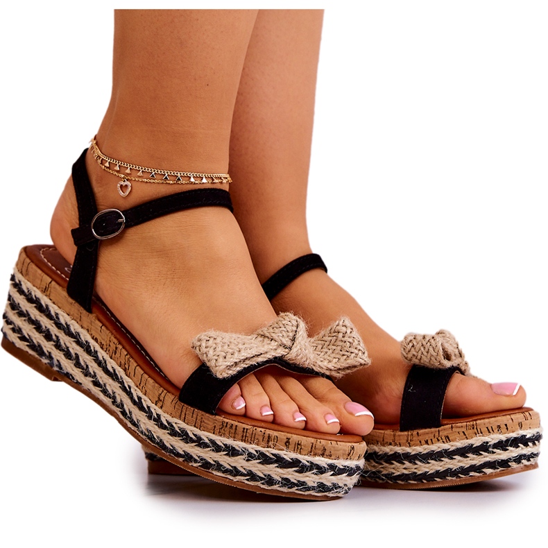 FW1 Wildleder-Espadrilles-Sandalen mit Torrance Black Bow schwarz