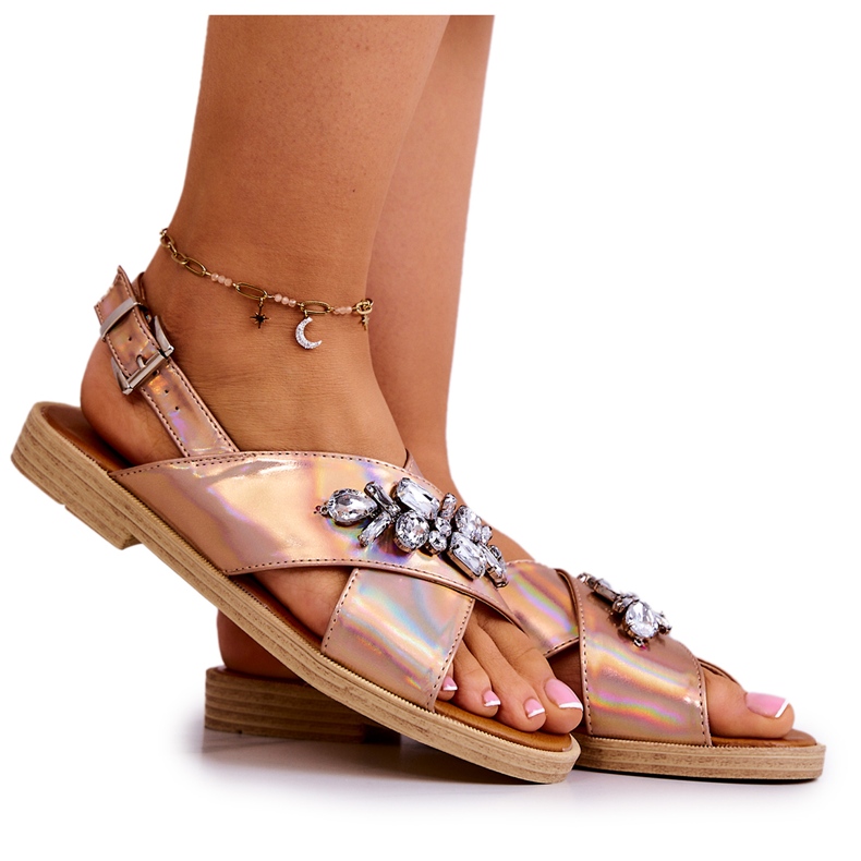 FW1 Bequeme Damensandalen mit roségoldener Irvine-Dekoration rosa