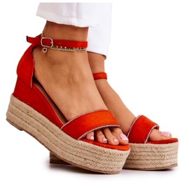 FW1 Damensandalen mit Keilabsatz und Zirkonia-Orange Linette