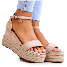 FW1 Damensandalen auf Keilabsatz mit Zirkonia Beige Linette