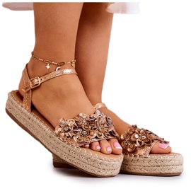 FW1 Damen Sandalen Espadrilles mit Blumen Rose Gold Marlon rosa golden