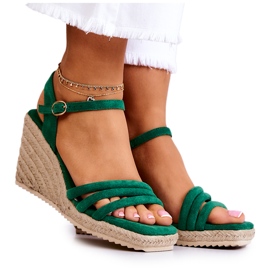 FJ1 Wildledergrüne Louisiana-Keilsandalen