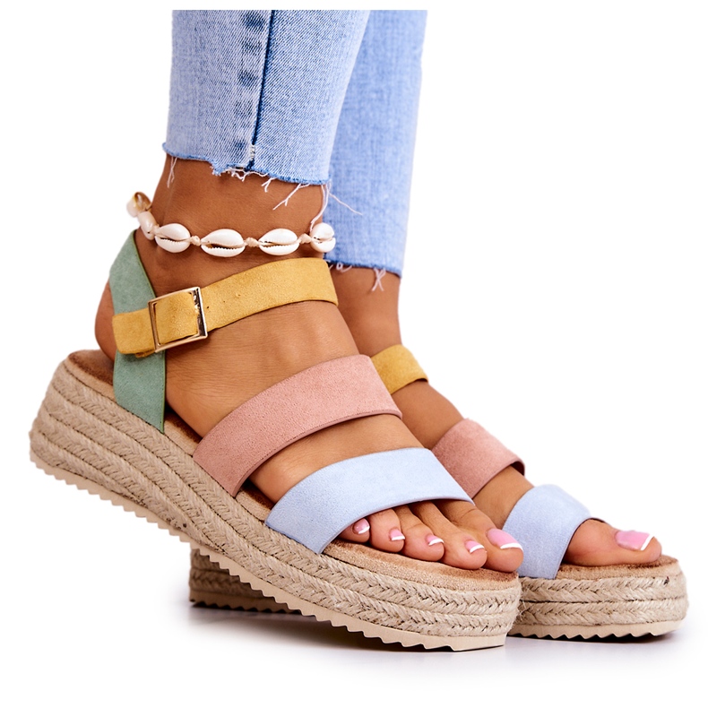 FS1 Damensandalen aus Wildleder mit Schnalle Pastell Corestra mehrfarbig