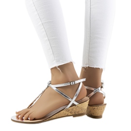 Silberne Flip-Flop-Sandalen mit Keilabsatz von Manfrin silber-