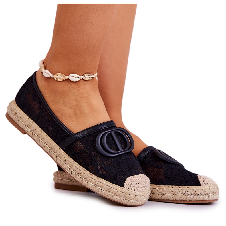 Damen-Spitzen-Espadrilles mit schwarzem Sommertraum-Dekor