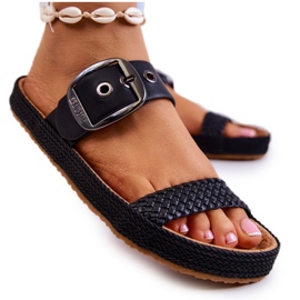 Modische Hausschuhe mit Schnalle Big Star JJ274730 Schwarz