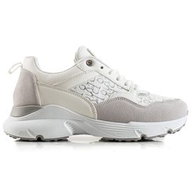 Renda Stylische Sneaker beige weiß silber-