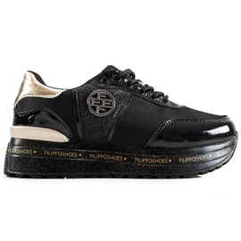 Filippo Modische Sneaker aus Leder schwarz golden