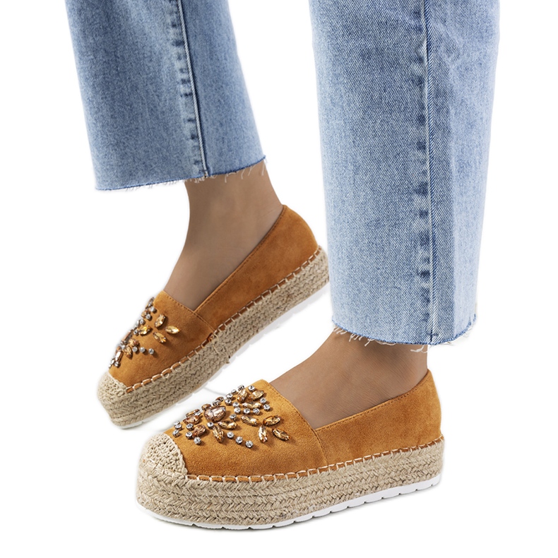 Braune Espadrilles mit Leer Zirkonia gelb