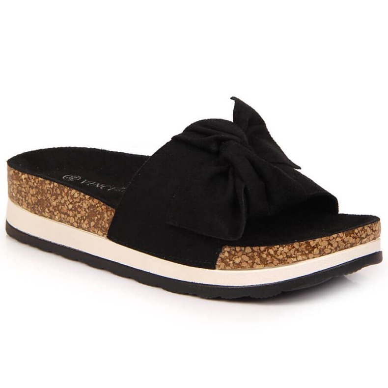 Schwarze Hausschuhe mit einer Vinceza W JAN112A Plateauschleife