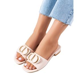 Beige Pantoffeln mit flachen Cammeray-Absätzen